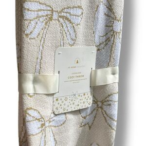 Oversized Throw Blanket Gold, White and Beige Coquette Bows Chic Cottagecore